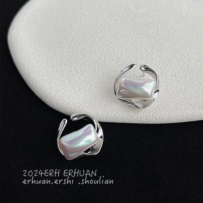 Silver Open Frame White Shell Baroque Stud Earrings