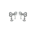 Silver Tone Clear Pavé Open Bow Stud Earrings Drop Stone view 5