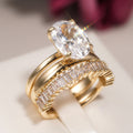 Oval Solitaire Three-Ring Set In Polished Gold Tone view 2