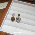 Brown Heart Crystal Asymmetric Drop Stud Earrings Statement Pair view 4