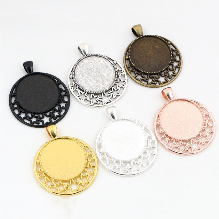 Star Crescent Round Pendant Bezel Blank for Cabochon Craft