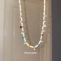 White Pearl Style Necklace with Colorful Bead Charms view 1