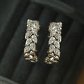 Crystal Leaf Climber Huggie Earrings in Silver Tone view 3