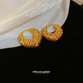 Gold Tone Textured Open Circle Huggie Earrings Statement Pair view 4