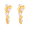 Gold Pearl Cluster Drop Earrings With Crystal Accents view 5
