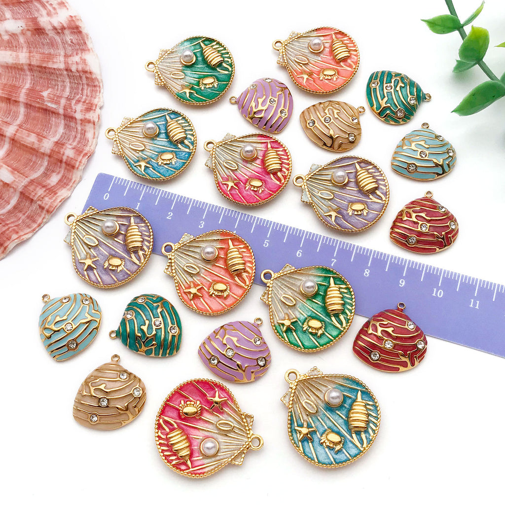 Gold Stainless Steel Gradient Enamel Shell Charm Pendant for DIY Necklace Bracelet Jewelry