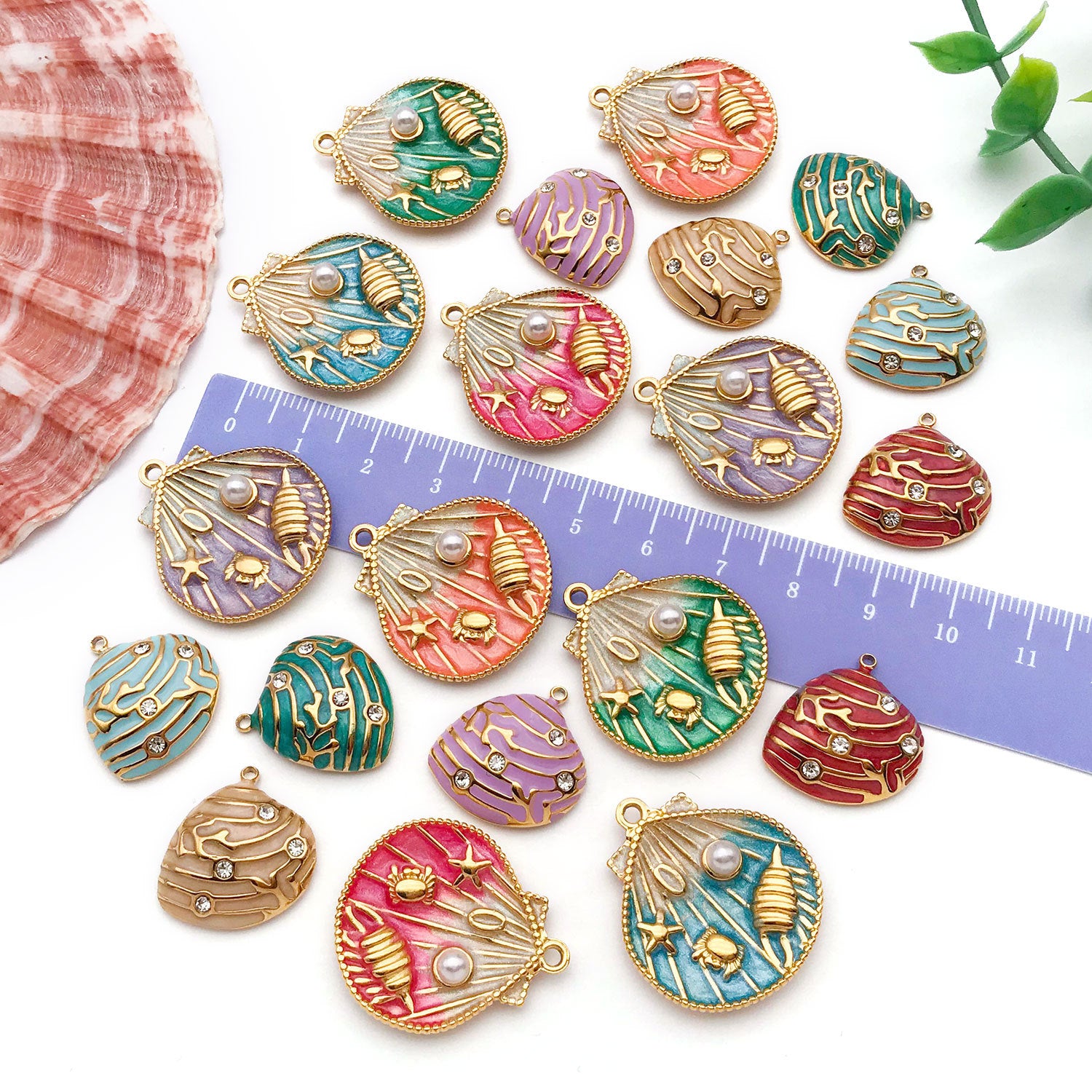 Gold Stainless Steel Gradient Enamel Shell Charm Pendant for DIY Necklace Bracelet Jewelry