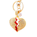 Two Piece Crystal Broken Heart Keychains in Gold and Silver Tone view 5
