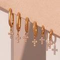 Crystal Cross Drop Hoop Earrings in Fifteen Gold Tone Styles view 3