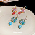 Colorful Floral Bead Cluster Drop Earrings in Pink and Blue view 2