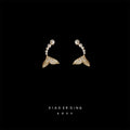 Gold Pearl Arc Fish Tail Zircon Stud Earrings Pair view 3