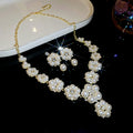 Gold Pearl Flower Rhinestone Necklace Earring Drop Set view 6
