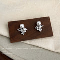 Silver-Tone Pearl Stud Earrings Ice Crystal CZ Cluster view 1