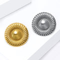Round Fluted Brooch With Pearl Center In Silver And Gold Tones view 3