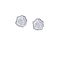 White Enamel Black Outline Rose Flower Stud Earrings Pair view 5