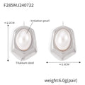 Geometric Hexagon Stud Earrings Oval Imitation Pearl Metal view 6