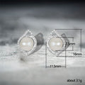 Pearl Center Teardrop Halo Stud Earrings in Silver Tone view 5