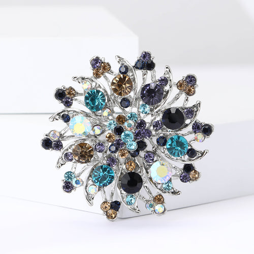Round Crystal Flower Brooch displayed at an angle