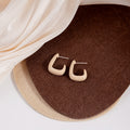 Cream C-Shape Geometric Hoop Stud Earrings Glossy Finish view 3