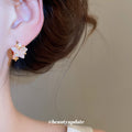 Pink Star and Pearl Gold Tone Huggie Hoop Earrings view 3