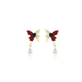 Red and Black Mismatched Fairy Butterfly Teardrop Stud Earrings view 5