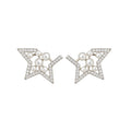 Silver Tone Star Earrings with Crystal and Pearl Look Details view 5