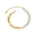 Crystal Baguette and Plate Link Bracelets in Gold and Silver Tone view 5