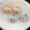 Layered Ribbed Metal Dome Stud Earrings in Two Finishes view 2