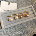 Crystal Stud Earrings With Champagne and White Pearl Drops view 3