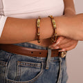 Amber Bamboo Open Cuff Bangle Gold Copper Oil Drip view 4