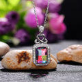 Silver Tone Gradient Rectangle Crystal Pendant Necklaces view 2