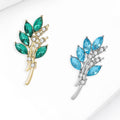 Crystal Leaf Sprig Brooch in 2 Color Styles Metal Pin view 2