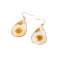 Gold Tone Teardrop Pressed Daisy Resin Necklace and Earring Options view 5