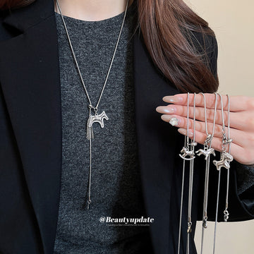 Silver Tone Crystal Rocking Horse Pendant Necklaces