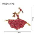 Red Gold Tone Ballet Dancer Crystal Metal Brooch Pin view 2