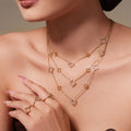 Gold Hollow Four Leaf Clover Zircon Earrings Ring Necklace view 2