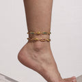 Gold Oval Czech Glass Station Bracelet Stainless Steel view 3