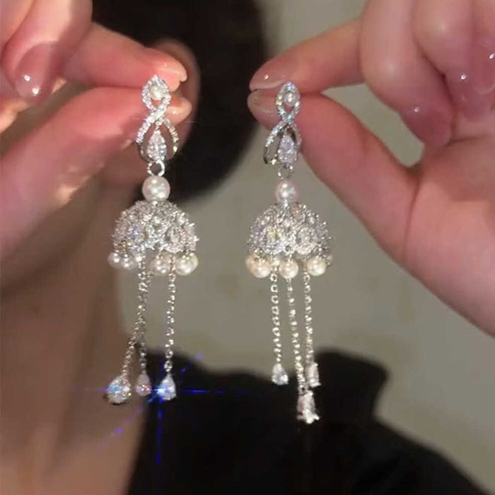 Crystal Lantern and Chain Tassel Drop Earrings for Women