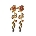 Colorful Floral Vine Gold Tone Extra Long Stud Earrings view 5