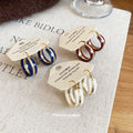 Color Inlay Gold Tone Hoop Earrings in Blue White and Red view 3