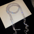 Silver Tone Crystal Mesh Tassel Statement Necklace view 2