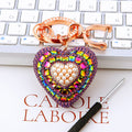 Jeweled Heart Keychains in Multicolor Orange Green Purple White and Assorted view 1