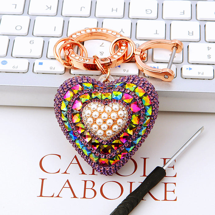 Jeweled Heart Keychains in Multicolor Orange Green Purple White and Assorted