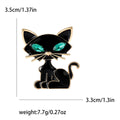 Enamel Cat Brooch Green Crystal Eyes Gold Trim Black White view 4