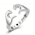 Silver Heart Hands Open Adjustable Ring I Love U Forever view 3