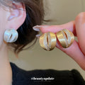 Brushed Metal Crystal Stripe Stud Earrings in Two Tones view 2