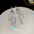 Iridescent Crystal Cluster Long Drop Earrings in Silver Tone view 3