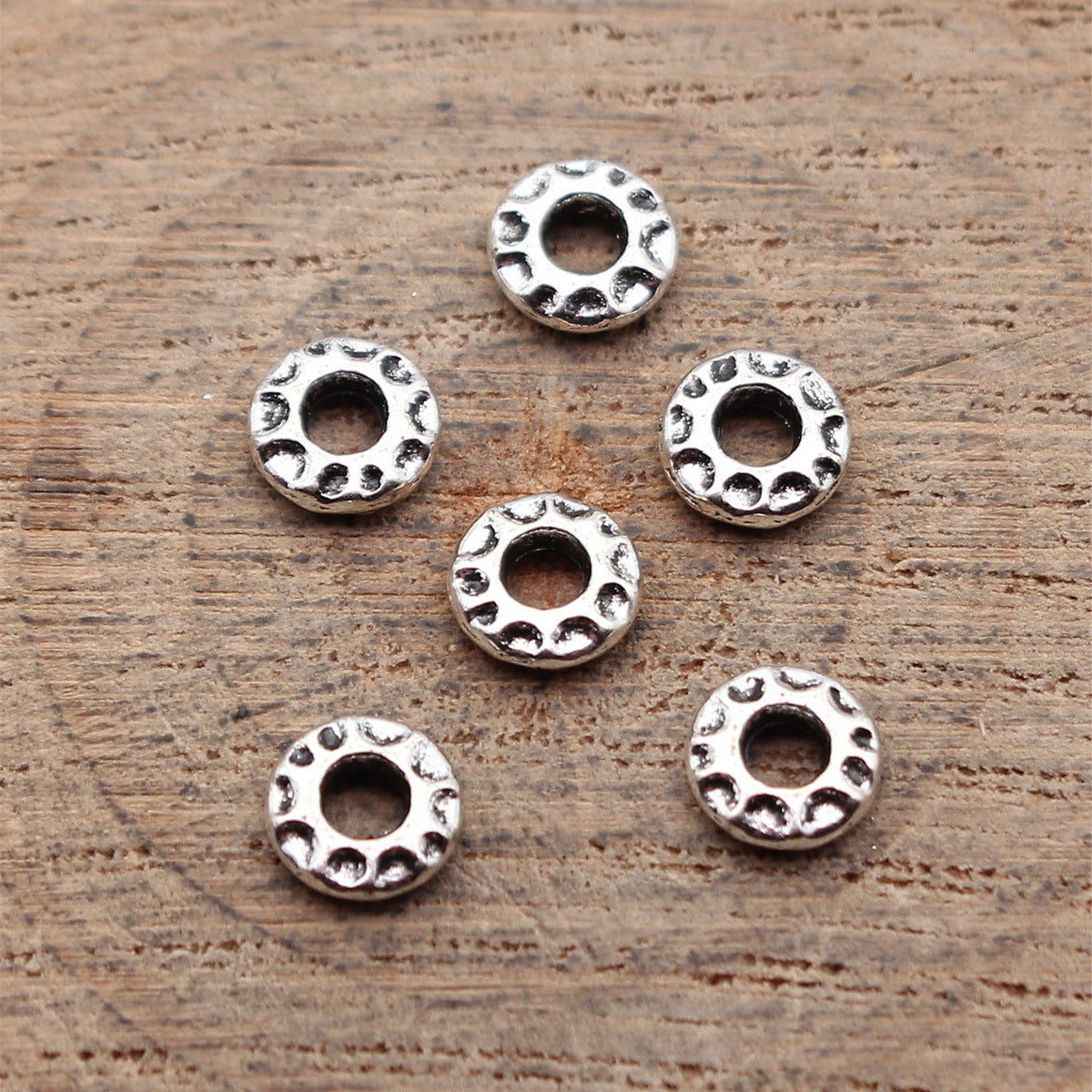 6x6x1.8mm 0.19g Antique Silver Zinc Alloy Hammered Round Ring Spacer Beads for Bracelet Making
