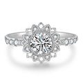 Round Crystal Sunburst Ring with Pavé Silver Tone Band view 3