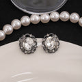 Dark Metal Filigree Oval Crystal Butterfly Stud Earrings view 7